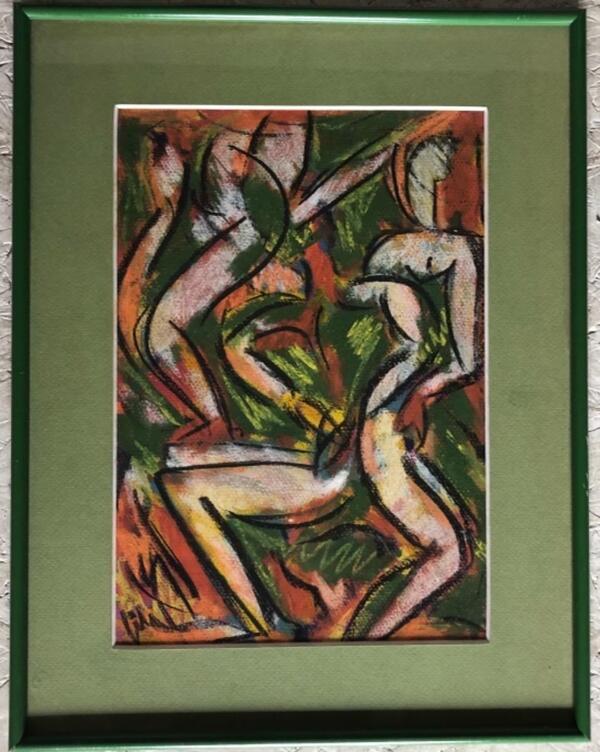 Dessin cubiste école des pays de l’est . Deuxième moitié du XX eme . Signature a déchiffrer 