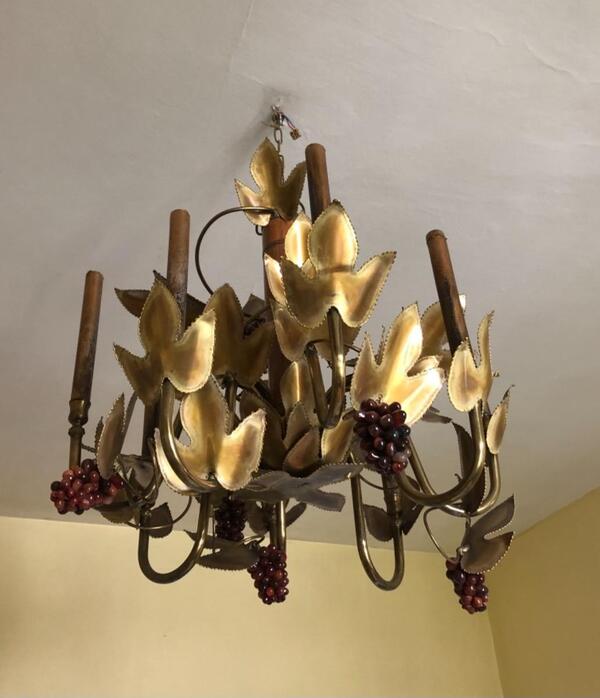 Grande suspension en laiton pierres dures et bambou .  Circa 1970  Galerie Maison et jardin