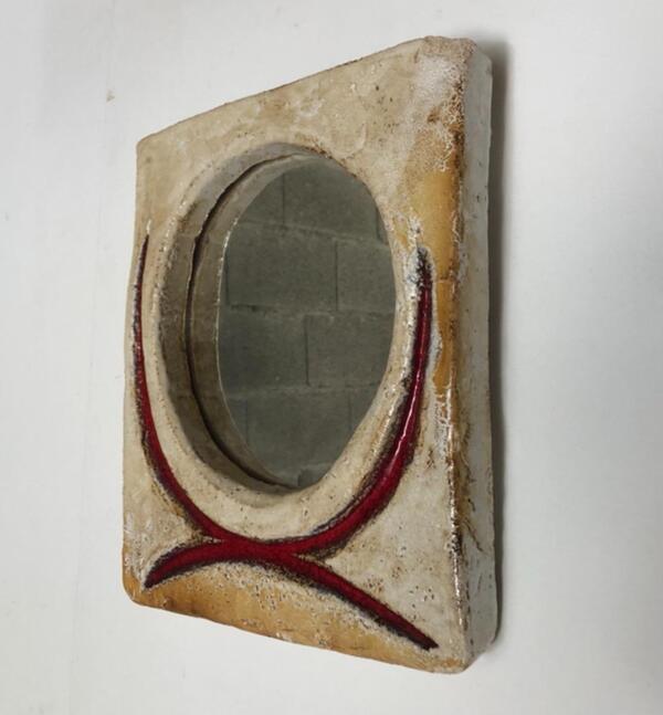 Henri Cimal pour la Galerie Palissy a Vallauris . Miroir en ceramique circa 1950 - 1960 