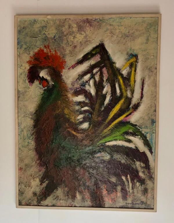 Nubar Bedrossian ( 1926 - 1992 ) . Composition au coq . Huile sur toile . 
