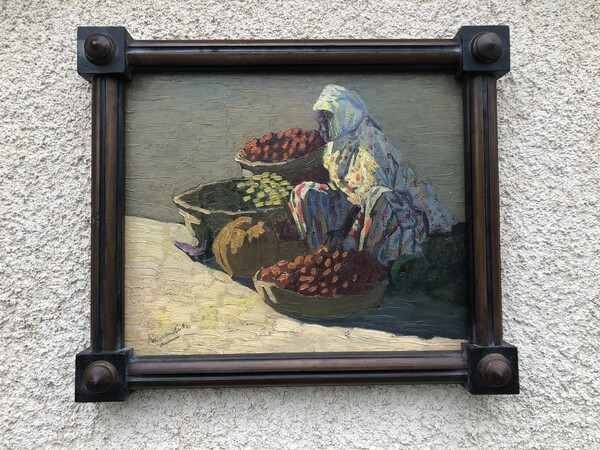 Tableau Africaniste de Ronan Loth ( 1893 - ? ) . «  marchande de Fruits «  